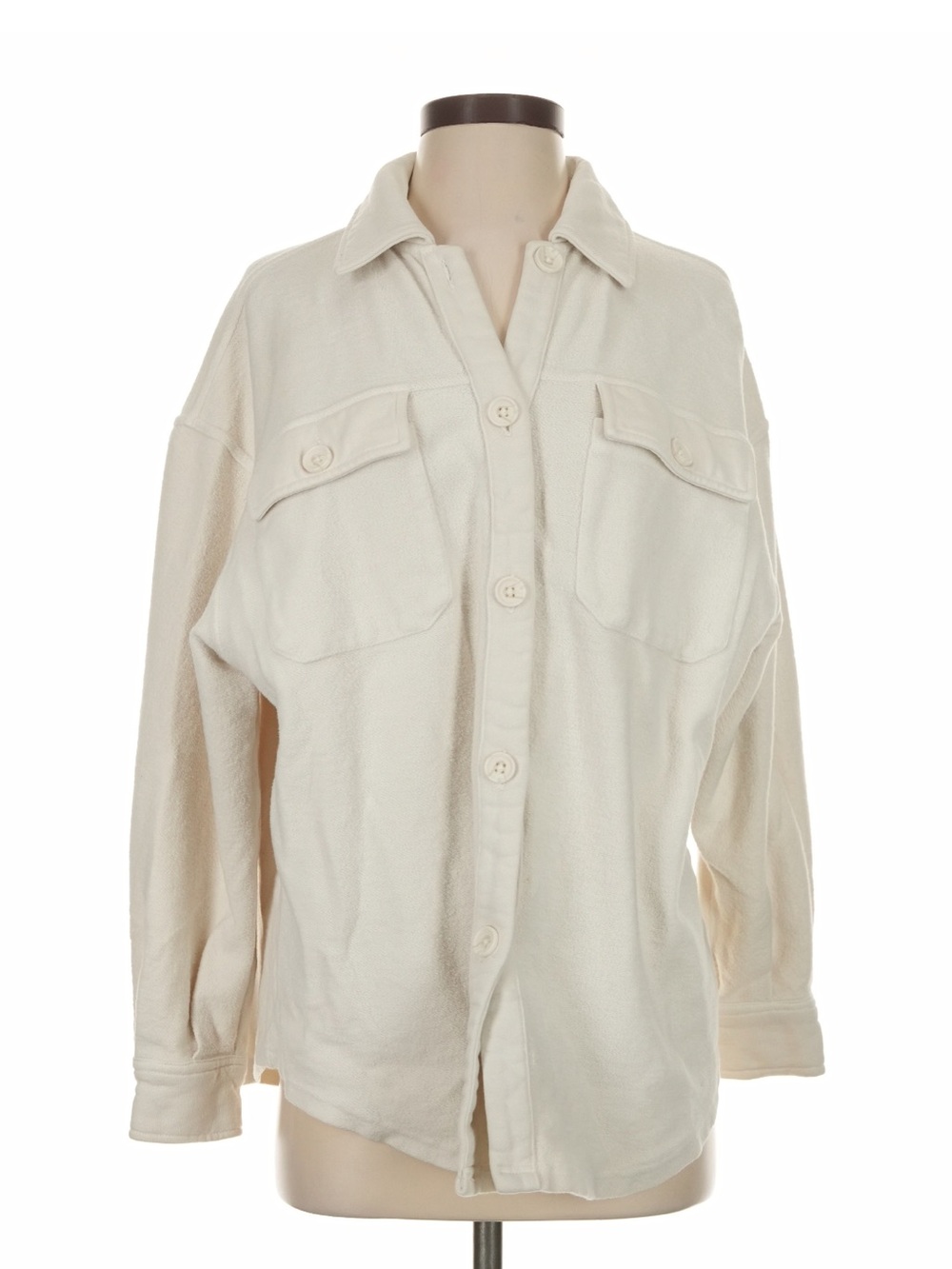 Relaxed Cream Button-Front Shirt Jacket